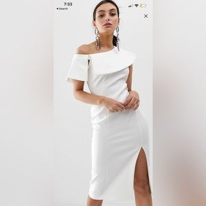 River Island midi dress with side split in white